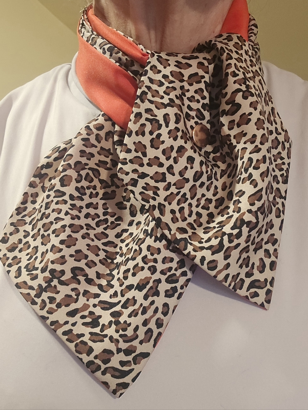100% Silk Scarf, reversible: Leopard/Orange Oblong